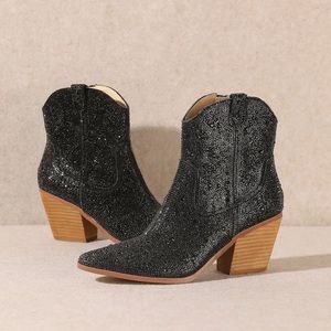 MIIM ANGEL KISSES Black Rhinestone Embellished Ankle Western Boots